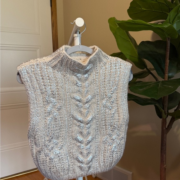 Zara Sweaters - Metallic Cable Knit Sleeveless Sweater Vest